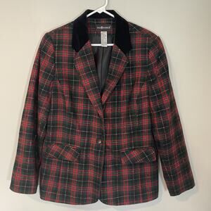 Vintage Sag Harbor Red Plaid Blazer Jacket Size 14 Wool Blend Academia Tartan